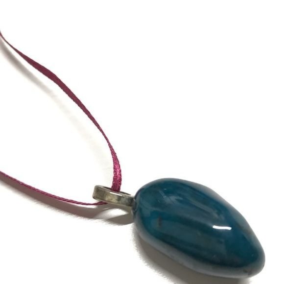 Handmade gemstone pendant necklace blue teal polished gemstone MUN AND ME FASHIO - Picture 2 of 7